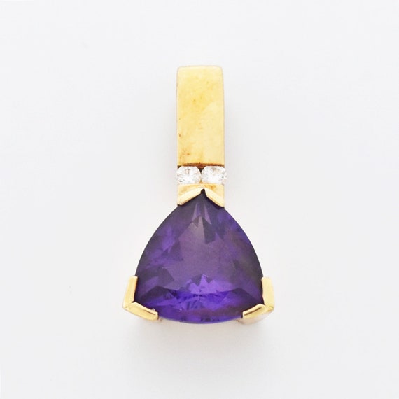 18k Yellow Gold Estate Amethyst & Diamond Drop Pe… - image 1