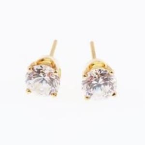 14k Yellow Gold Estate White Gemstone Stud Earrings