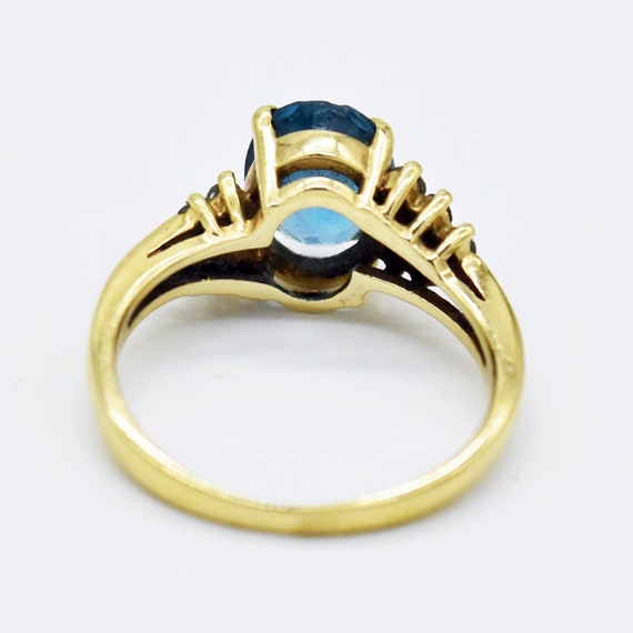 14k Yellow Gold Estate Blue Topaz & Diamond Ring … - image 5