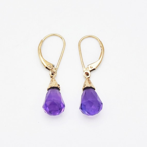 14k Yellow Gold Estate Amethyst Drop/Dangle Lever… - image 1