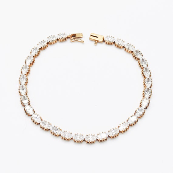 14k Yellow Gold Estate 7.75" Fancy CZ Bracelet - image 5