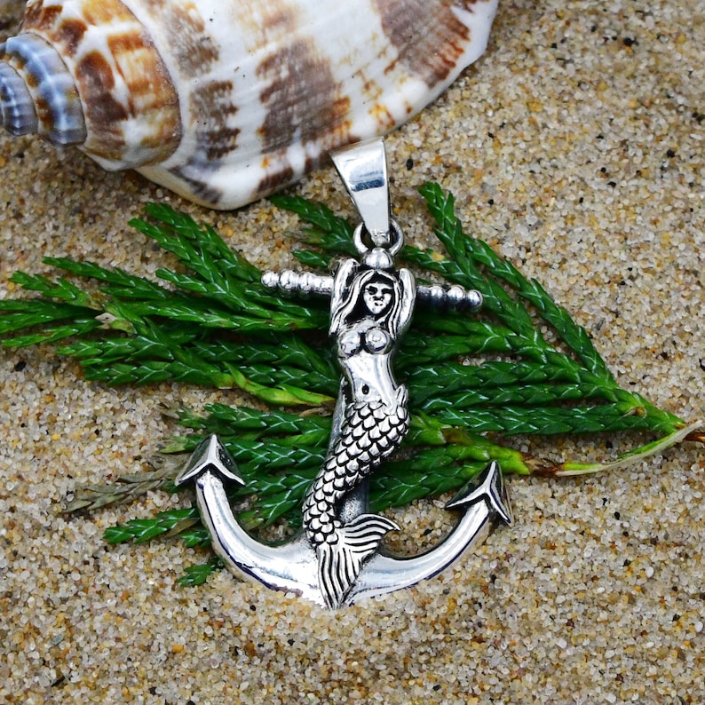 Sterling Silver 925 Anchor /& Mermaid DropDangle Nautical Pendant