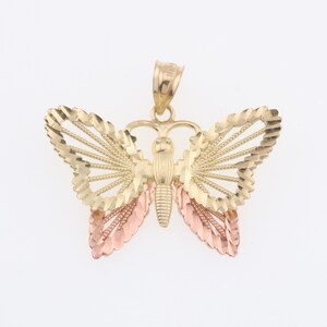 10k Yellow & Rose Gold Estate Textured Butterfly Pendant