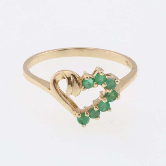 10k Yellow Gold Estate Emerald Heart Love Ring Si… - image 2
