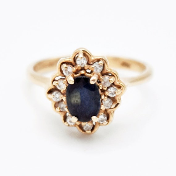 14k Yellow Gold Estate Sapphire & Diamond Ring Si… - image 2