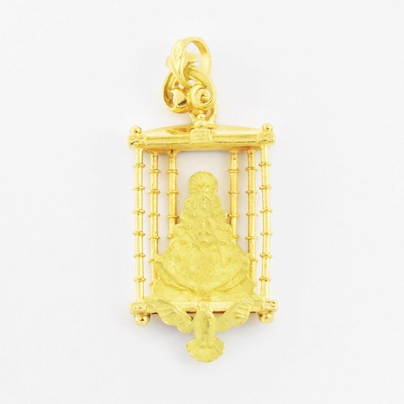 18k Yellow Gold Estate Ornate Religious Drop/Dang… - image 1