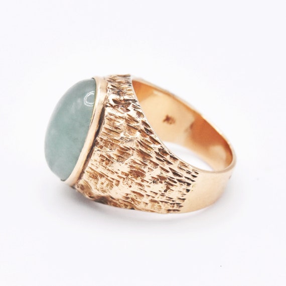 14k Yellow Gold Estate Textured Oval Jade Ring Si… - image 3