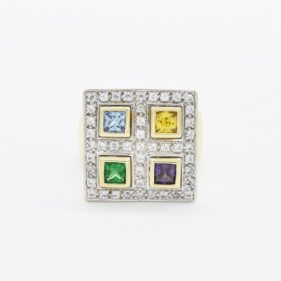 14k Y/W Gold Multi Colored Gemstone & CZ Cocktail… - image 2