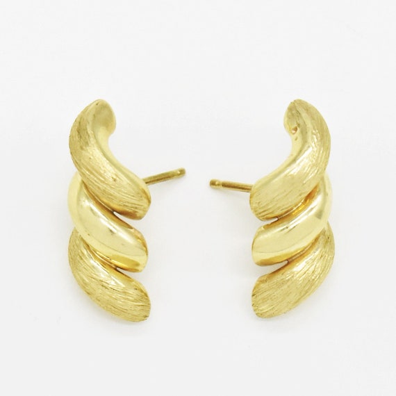 14k Yellow Gold Estate Textured Swirl Post Earrin… - image 1