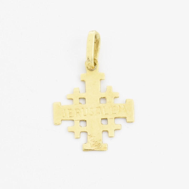 14k Yellow Gold Estate Flower Design Jerusalem Cross Religious Pendant