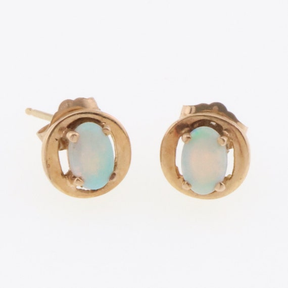 14k Yellow Gold Estate Oval Fire Opal Stud Earrin… - image 1