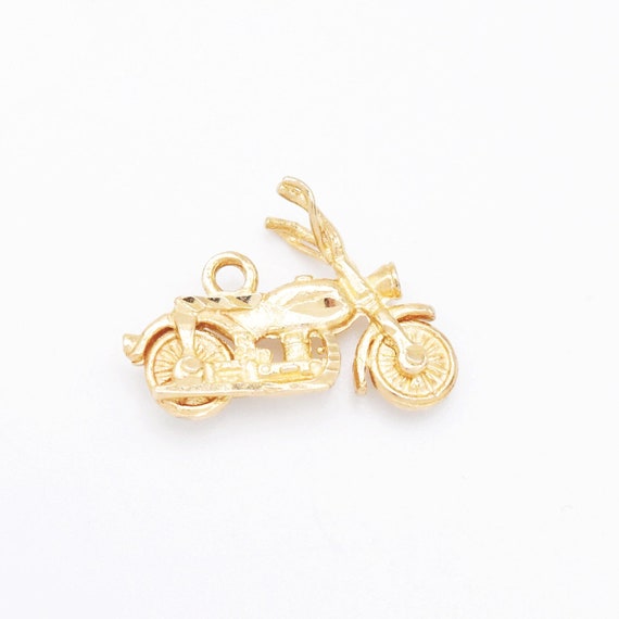 14k Yellow Gold Estate Textured Motorcycle Charm/… - image 3