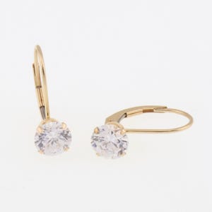 14k Yellow Gold Round Cubic Zirconia Leverback Estate Earrings