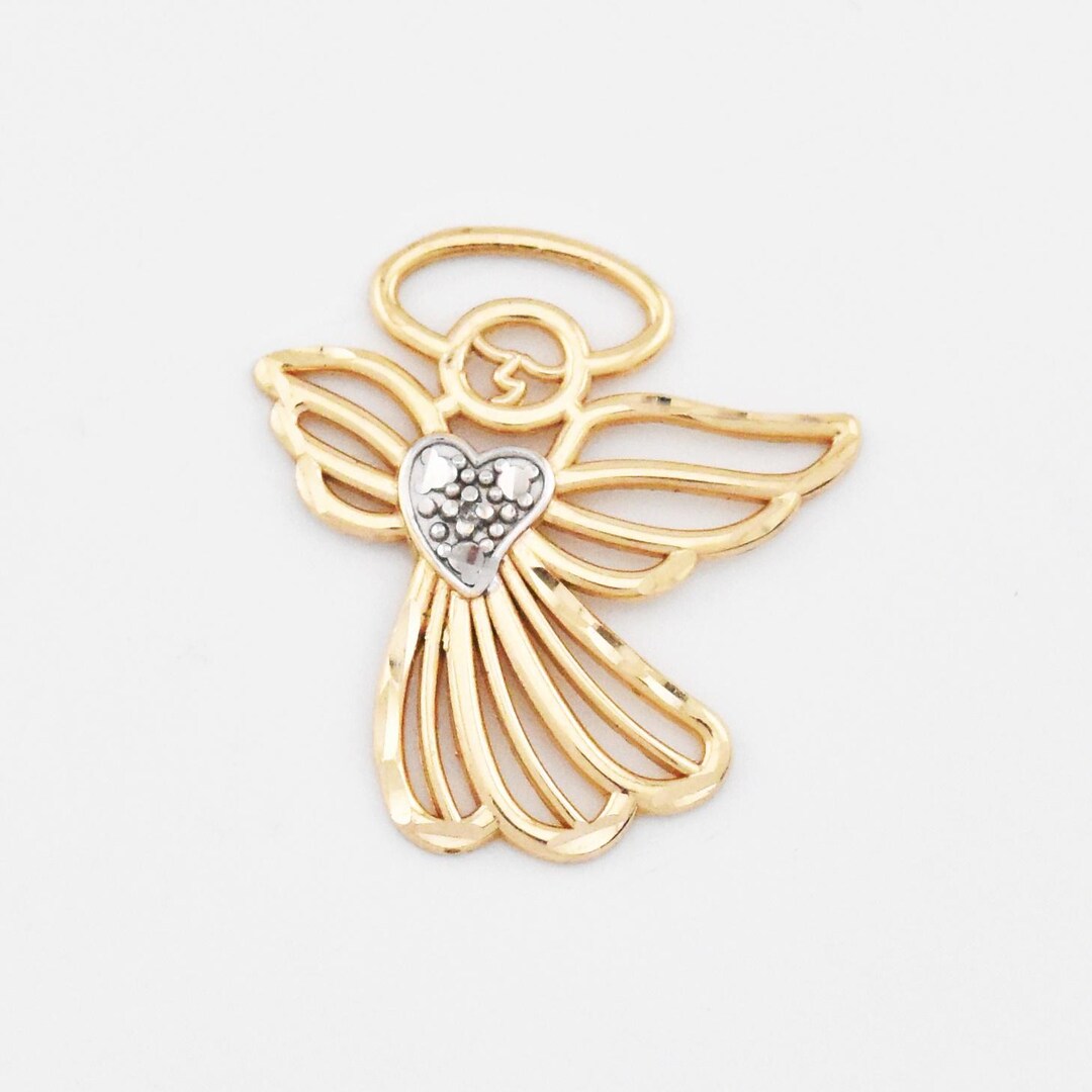 Field Work Angel 10k Yellow Gold Estate Open Work Angel W/diamond Pendant - Etsy