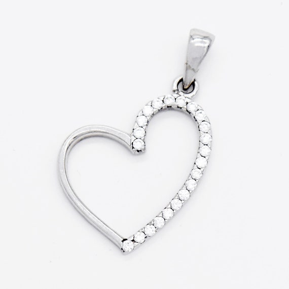 10k White Gold Estate Open White Gemstone Heart L… - image 1