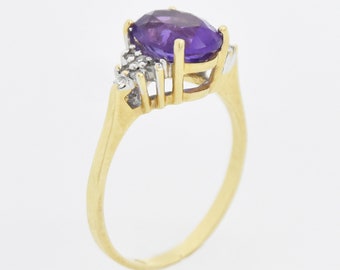 14k Yellow Gold Estate Amethyst & Diamond Ring Size 6.5