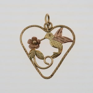 Humming Bird Heart 10k Yellow & Rose Gold Estate Pendant 0.6g