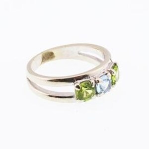 14k White Gold Estate Multi Colored Gemstone Ring Size 6