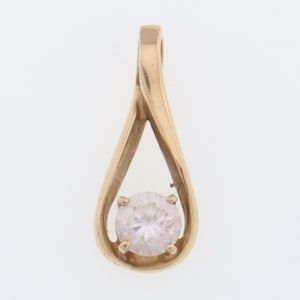 10k Yellow Gold Round Cubic Zirconia Estate Drop Pendant