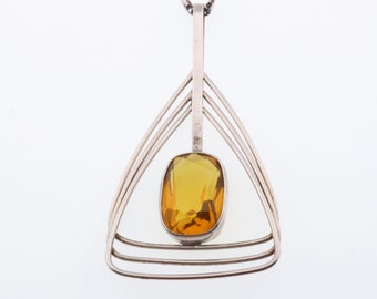 Sterling Silver Link Chain with 800 Silver Citrine Colored Pendant