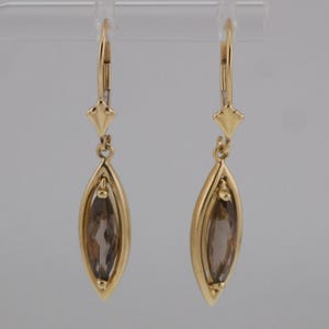 14k Yellow Gold Estate 1.5" Smokey Quartz Leverback Earrings