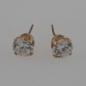 14k Yellow Gold Estate White Gemstone Stud Earrings