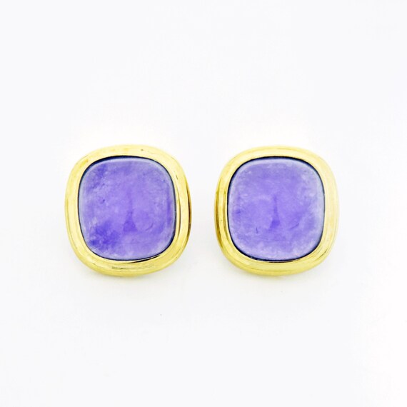 14k Yellow Gold Estate Purple Jade Post Earrings - image 1