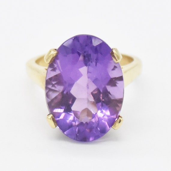 14k Yellow Gold Estate Oval Amethyst Ring Size 7 - image 2