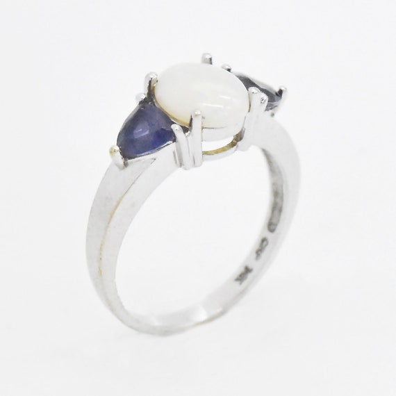 14k White Gold Estate Opal & Tanzanite Tier Ring … - image 1