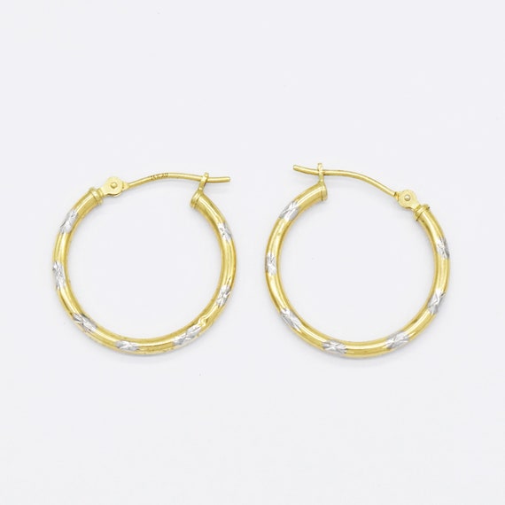 14k Yellow & White Gold Estate 3/4" Hoop Earrings - image 1