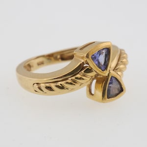 Textured Trillion Cut Tanzanite Estate Ring Size 5.5 14k Yellow Gold 4.7g