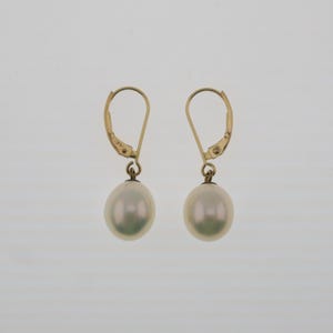 Pearl Dangle/Drop Estate Leverback Earrings in 14k Yellow Gold 3.2g
