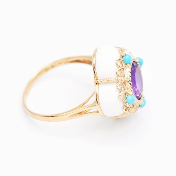 14k Yellow Gold Amethyst, Turquoise & White Agate… - image 2