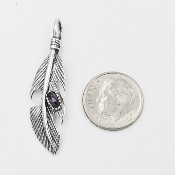 New Sterling Silver Feather Amethyst Gemstone Pen… - image 3