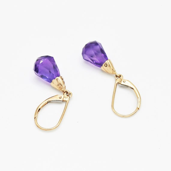 14k Yellow Gold Estate Amethyst Drop/Dangle Lever… - image 2