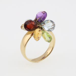 14k Yellow Gold Estate Multi Colored Gemstone Dangle Ring Size 5