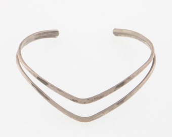 Sterling Silver Modernist Double V Shape Cuff Bracelet