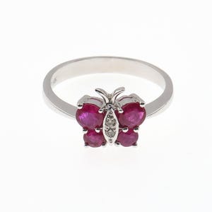 14K White Gold Ruby Diamond Butterfly Ring Size 7