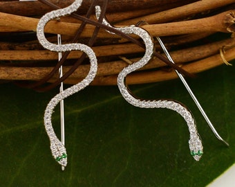 New Sterling 925 Slithering Snakes Animal CZ Threader Climber Earrings