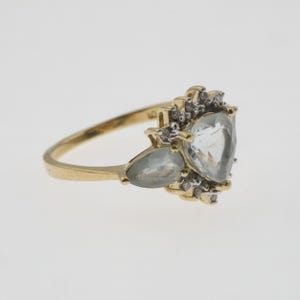 Bague succession aigue-marine et diamants en or jaune 10 carats 2,4 g Taille 7