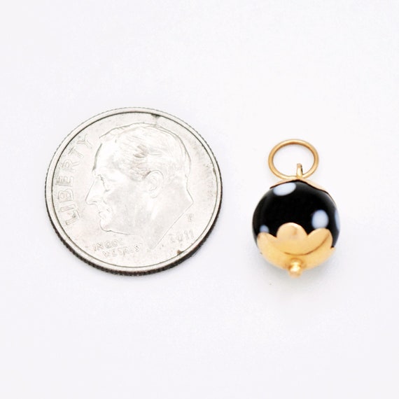 14k Yellow Gold Estate Black & White Ball Pendant… - image 3