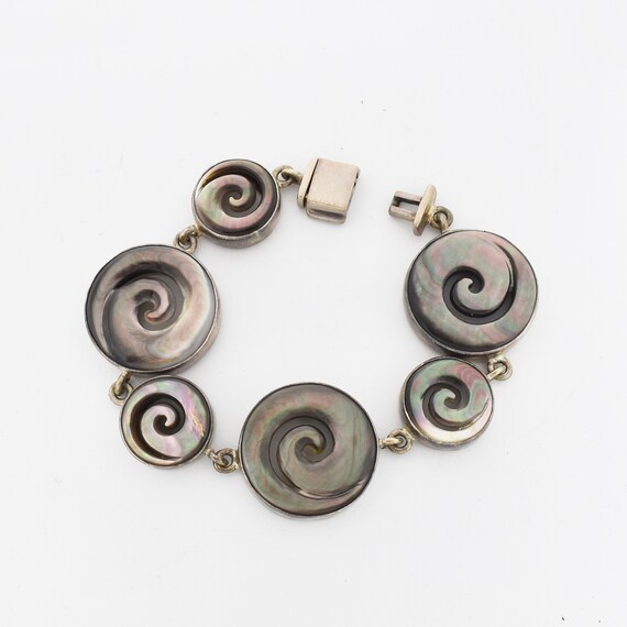 Sterling Silver Vintage Signed Circle Swirl Mothe… - image 5