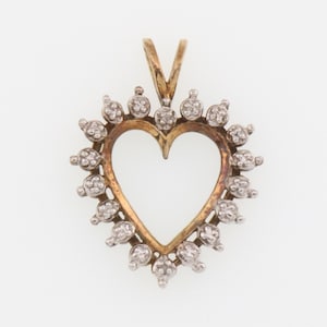 10k Yellow Gold Estate Open Heart Pendant with Diamond Accents