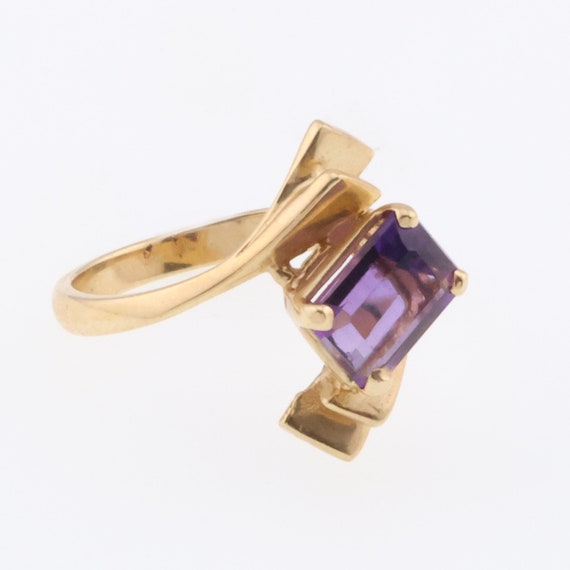 14k Yellow Gold Emerald Cut Amethyst Estate Ring … - image 1