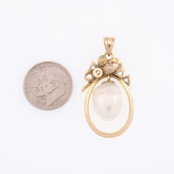 14k Yellow Gold Large Pearl Estate Drop/Dangle Pe… - image 3