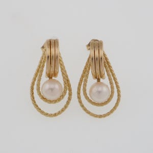 14k Yellow Gold Estate Textured Pearl Drop/Dangle Earrings