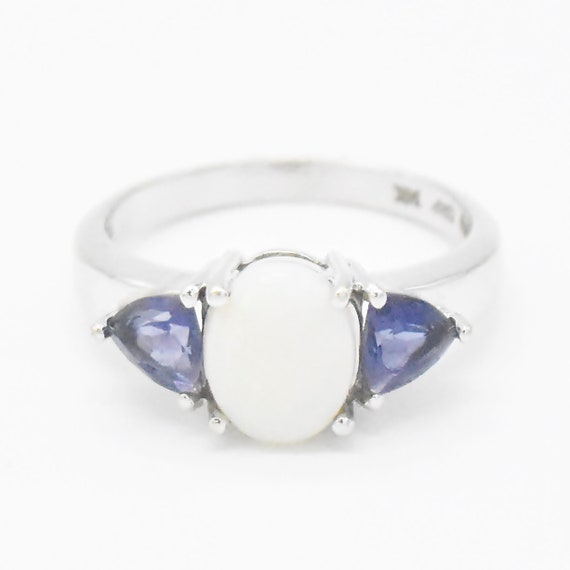 14k White Gold Estate Opal & Tanzanite Tier Ring … - image 2