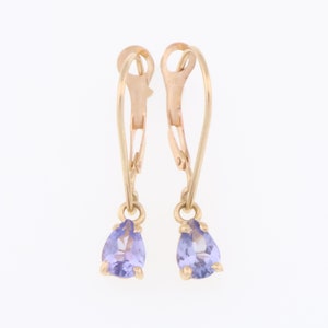 14k Yellow Gold Pear Cut Tanzanite Drop/Dangle Estate Earrings