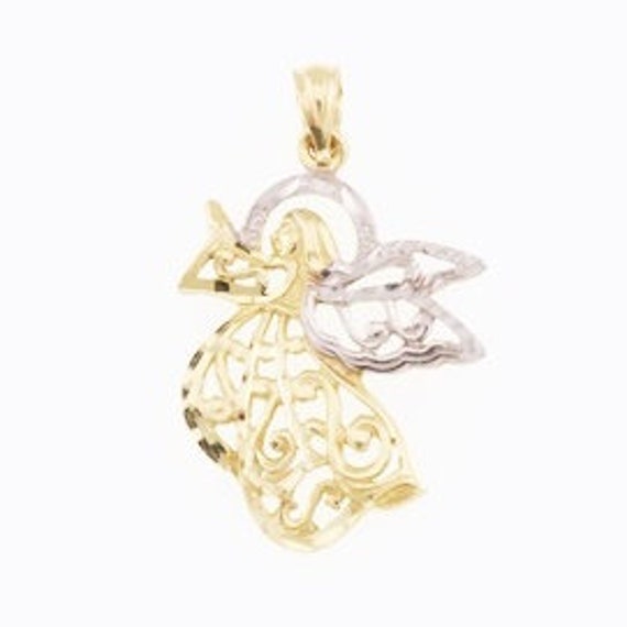 14k Yellow & White Gold Estate Filigree Angel Pend