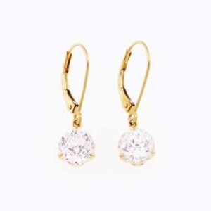 14k Yellow Gold Estate Cubic Zirconia 1" Dangle/Drop Leverback Earrings